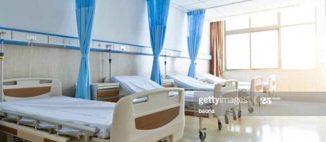 Interior of new empty hospital room.